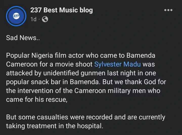 4 dead, over 10 injured as Sylvester Madu escapes death, after being attacked by gunmen at movie location