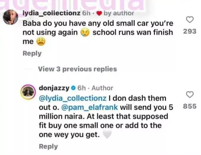 Lady sheds tears of joy as Don Jazzy gifts her N5M to buy car for children's school runs