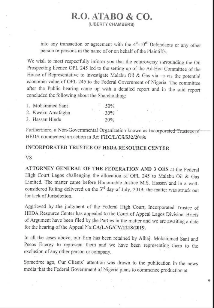 Abacha family dismisses Nigerian govt's claim of resolving $1.3bn OML 245 court cases