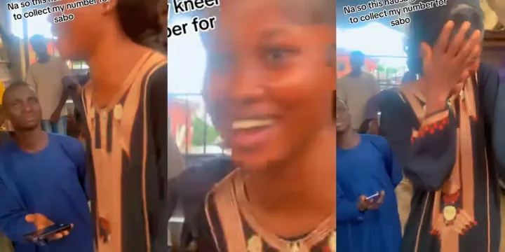 Nigerian man goes viral after kneeling to beg lady for phone number