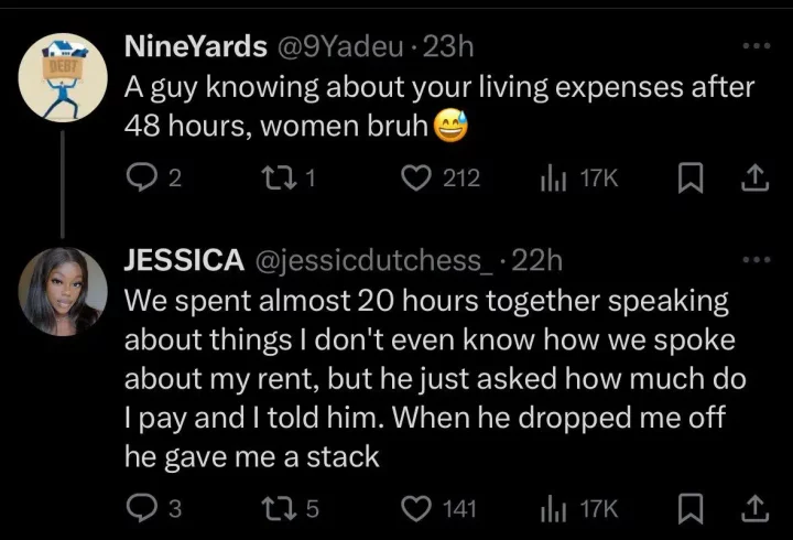 Outrage as lady reveals man paid her rent just two days after meeting him