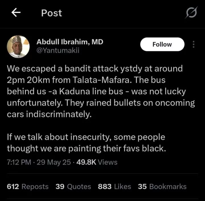 Man narrates experience after narrowly dodging death in Zamfara bandit attack