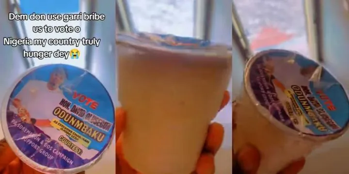 Lagos politician contesting election shares garri and groundnut to get votes Lagos politician contesting election shares garri and groundnut to get votes