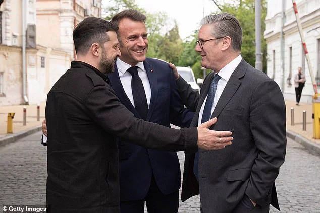 krainian President Volodymyr Zelensky, French President Emmanuel Macron and British Prime Minister Sir Keir Starmer tour the streets in Kyiv, Ukraine