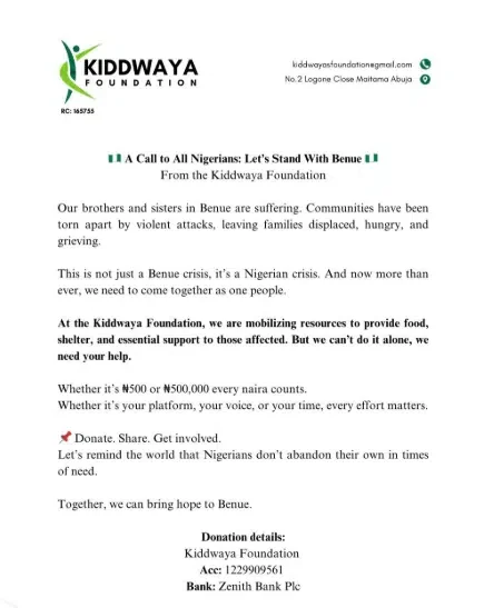 Backlash as Kiddwaya requests donations to his foundation to help Benue victims