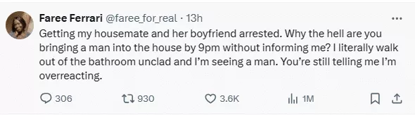Lady to arrest housemate and her boyfriend for inviting him over without informing her