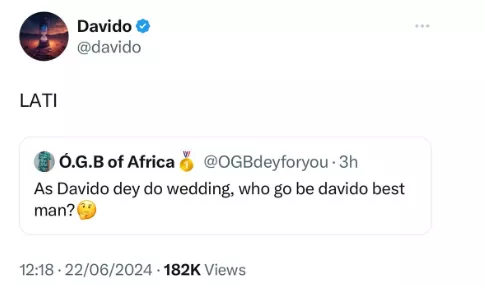 Davido reveals who his bestman will be at his wedding