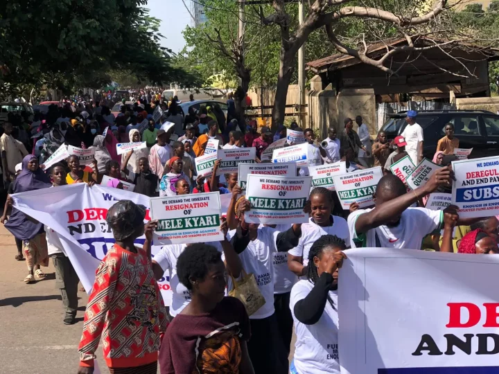 Fuel Crisis: Kyari must go - Protesters storm NNPC towers in Abuja (Photos)