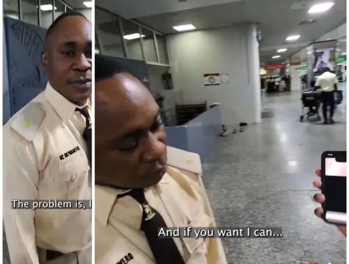 Nigerian Immigration Service officer suspended after video of him asking a tourist to find him 'anything' went viral (Video)