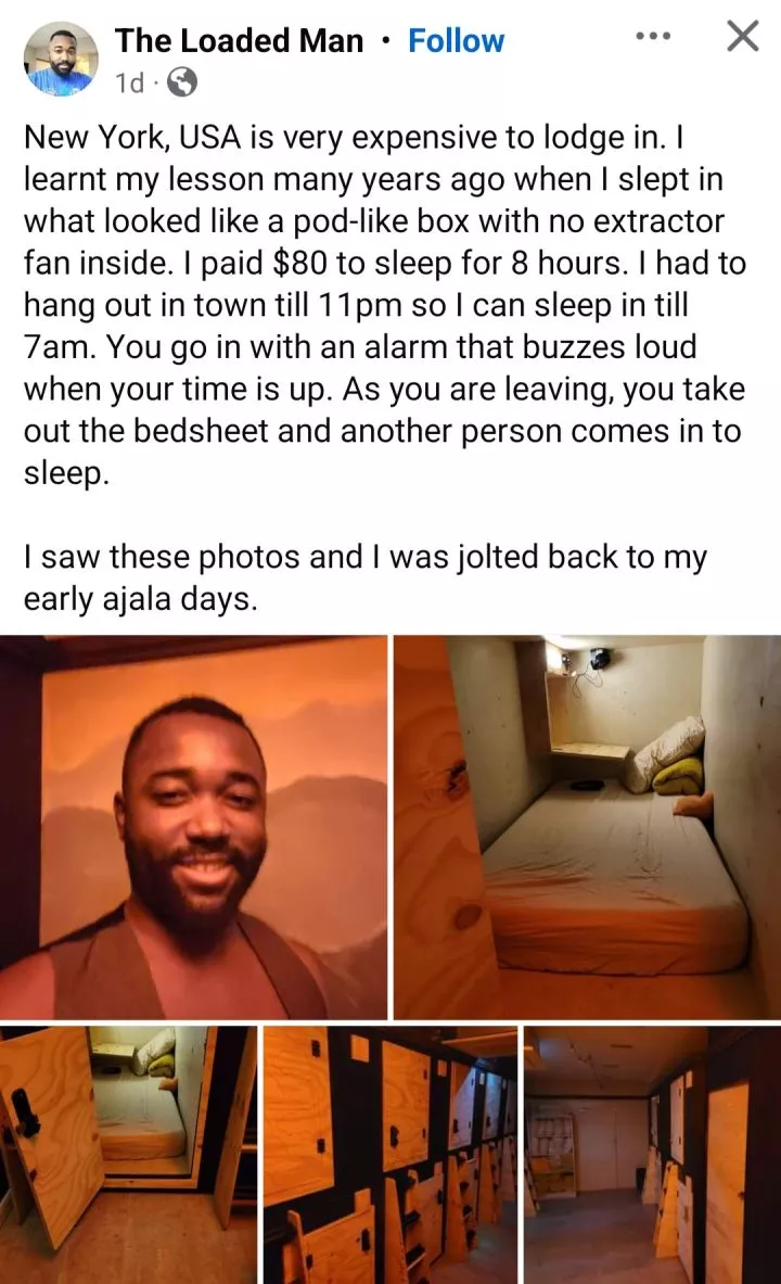 US-based Nigerian man shows sleeping 'box' where many who recently relocated pay to sleep for 8 hours