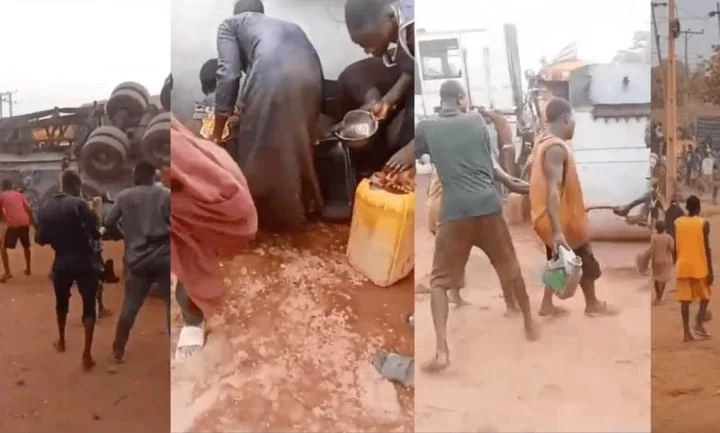 Niger state residents ignore warnings, scoop oil from another fallen tanker [VIDEO]