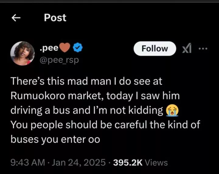 Lady warns commuters after spotting mad man from her street driving a bus