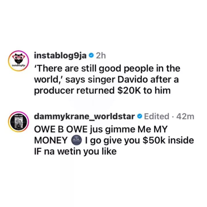 'Pay me my money' - Dammy Krane calls out Davido hours after receiving $20k gift from producer