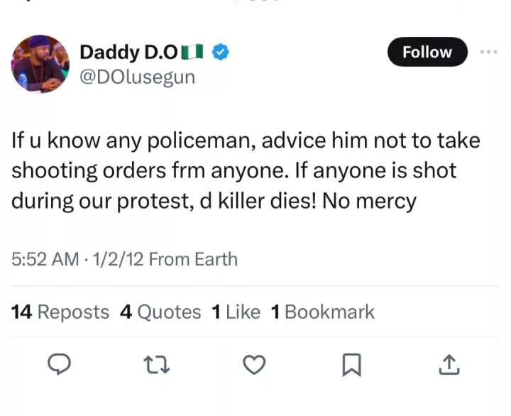 Throwback posts by Tinubu?s aide, Dada Olusegun calling for protests emerges after his recent warning that protests will not be allowed