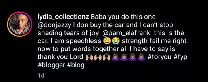 Lady sheds tears of joy as Don Jazzy gifts her N5M to buy car for children's school runs