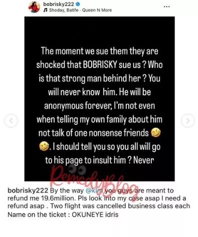 Bobrisky calls out airline to refund him N19.6M for cancelled flight tickets