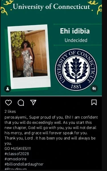 Proud mom Pero Adeniyi excited as her daughter with 2Face bags university admission in U.S