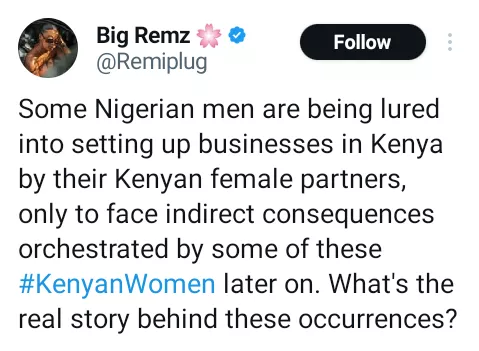Some Kenyan women pretend to love Nigerian men only to wrongly accuse them and get them deported - X user claims
