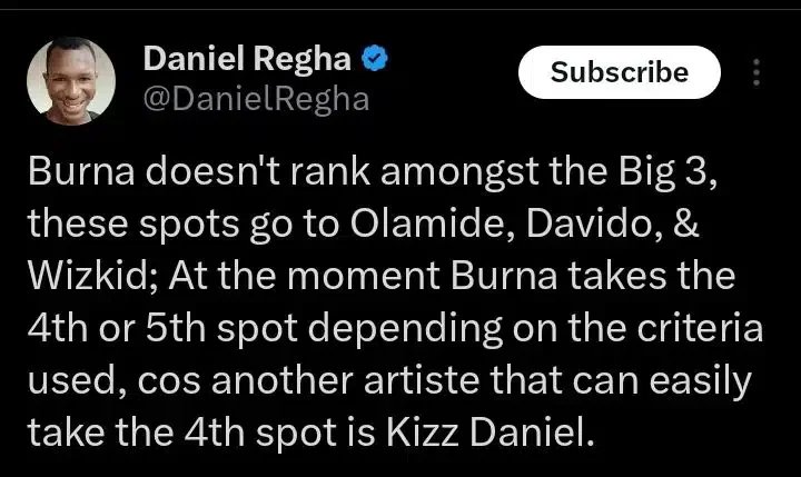 Why Burna Boy doesn't deserve a spot among Nigeria's top three artists - Daniel Regha