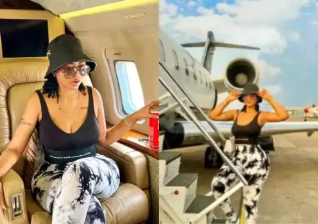 Reactions as Regina Daniels complains about hardship while boarding private jet