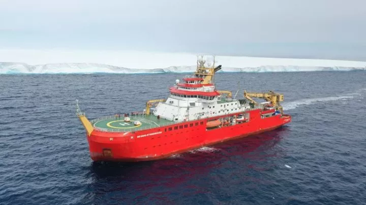 RRS Sir David Attenborough in front of the A23a iceberg.<br />Pic:BAS/PA