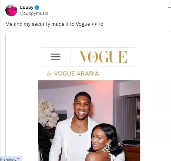 Cuppy stirs mixed reactions as she refers to Anthony Joshua as her security