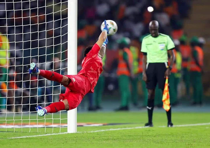 Ronwen Williams saving a penalty during AFCON 2023