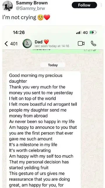 Lady shares father's reaction after gifting him money for the first time