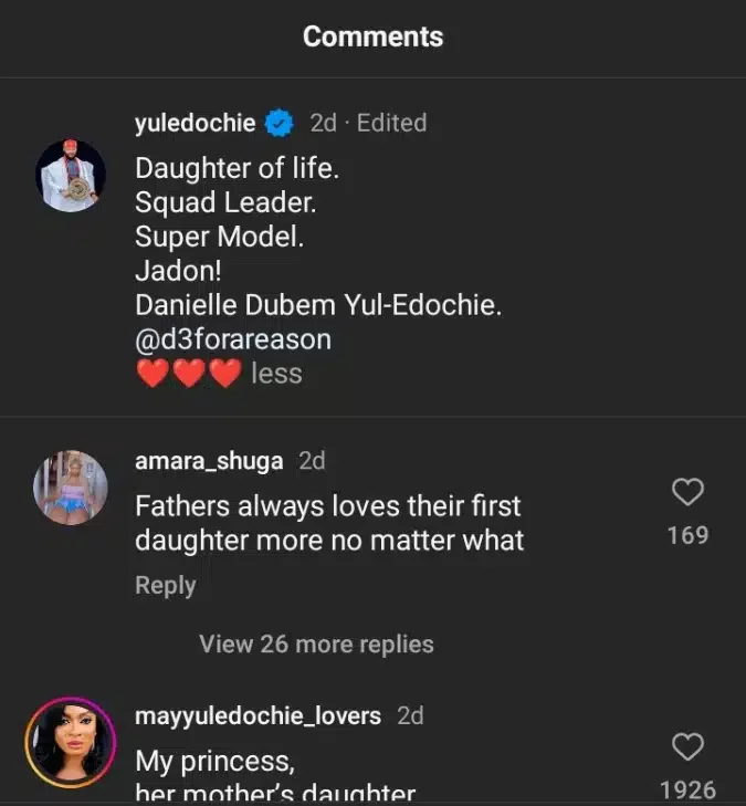 Danielle Edochie snubs father Yul, respond to mother's compliment