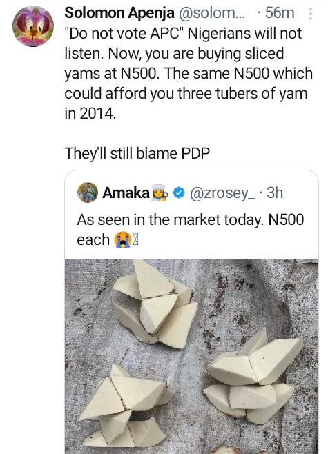 Hardship: Resilience is both our greatest strength and weakness - Nigerians react to sale of raw yam slices in market