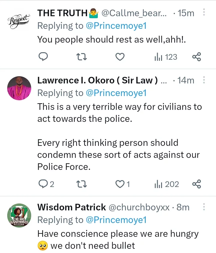 Nigerian Police FPRO reacts after seeing video of protesters beating a Policeman with his rifle.