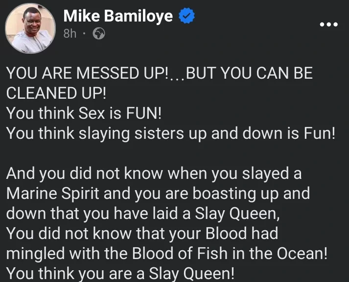 'You Think Sex Is Fun, You Did Not Know That Your Blood Had Mingled With The Blood Of Fish' Bamiloye
