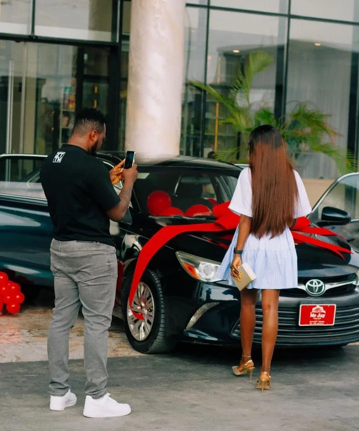Content creator Egungun surprises fiancée with her first car