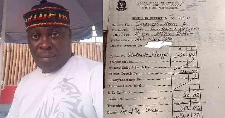 "Total School Fees N340": Man Displays Old Receipt from Rivers State University, Photo Trends