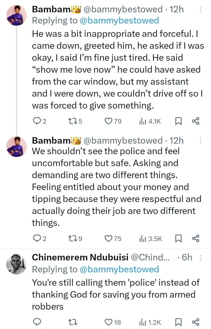 Bambam calls out Nigerian police over unpleasant experience