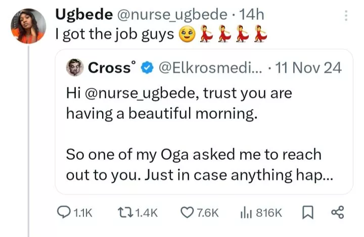 Nurse harassed for calling Lagos a smelly place gets new job abroad after her job in a Lagos hospital was threatened due to her tweet