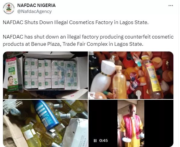 NAFDAC shuts down Illegal cosmetics factory in Lagos