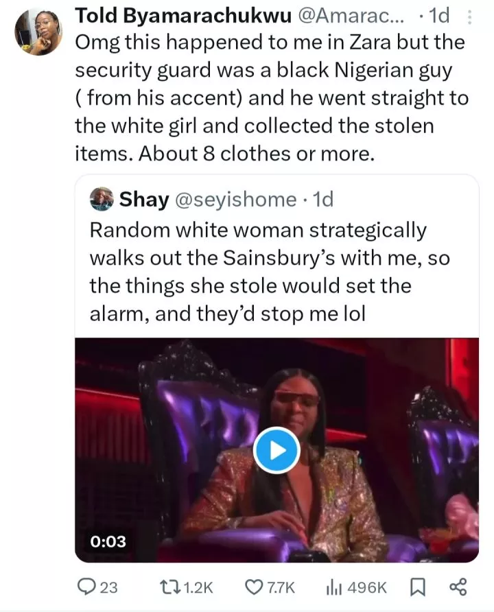 Nigerian woman narrates how white woman tried to use her to get away with theft in the UK