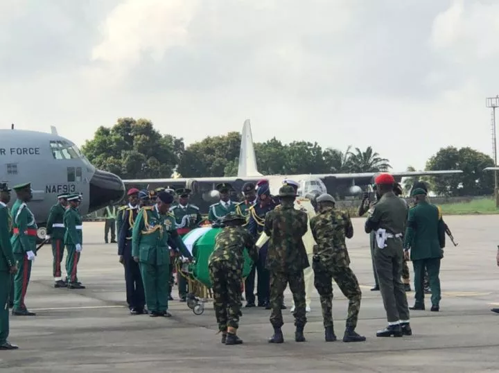 Body of late COAS Lagbaja arrive�Lagos airport (photos)