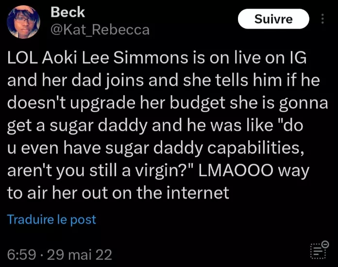 Throwback video of Aoki Lee Simmons telling her father she would get a sugar daddy if he doesn