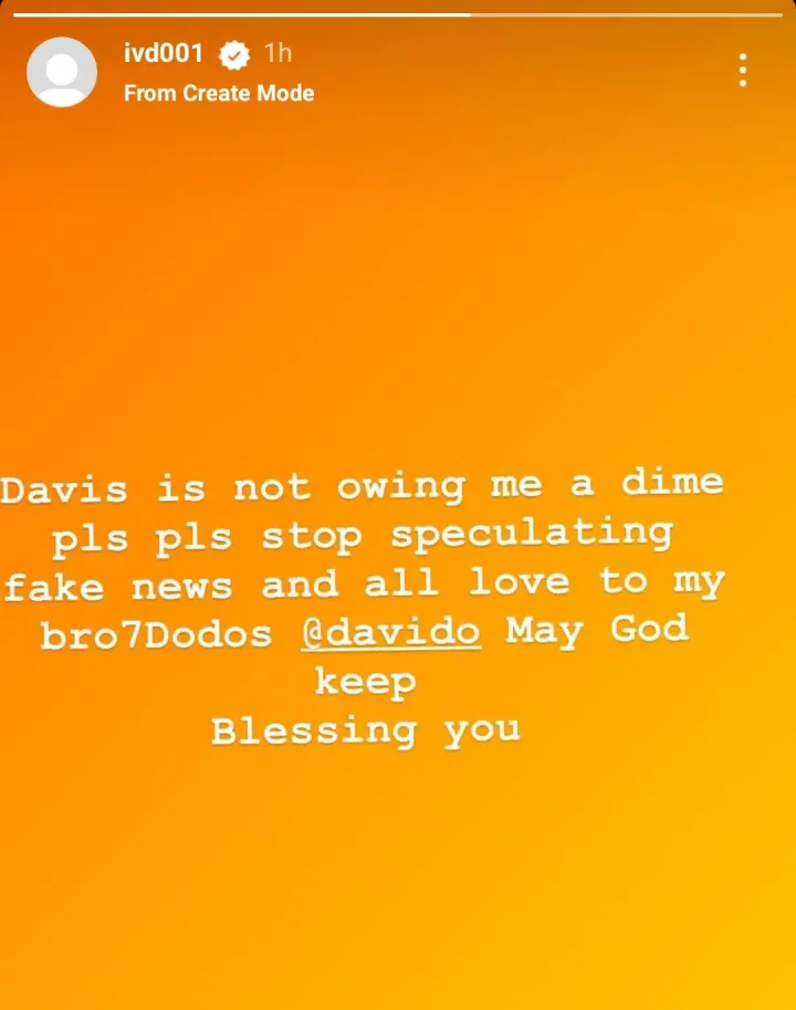 'David is not owing me a dime' - IVD Motors debunks claims that Davido owes ₦4.5M for Israel's vehicle
