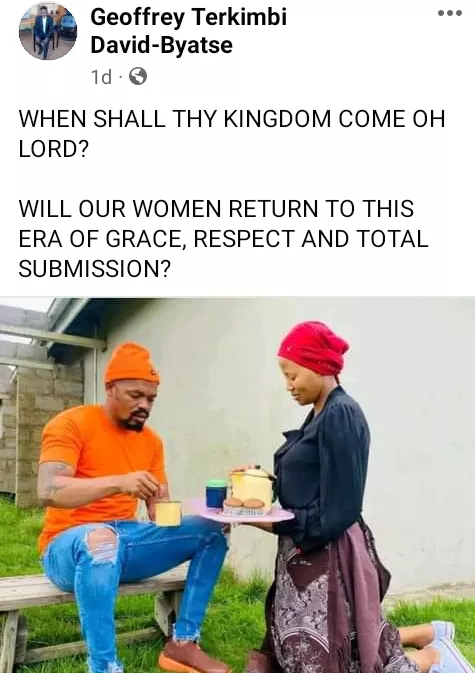 Will our women return to this era of grace, respect and submission? - Nigerian man asks as he shares photo of woman kneeling to serve food to her husband