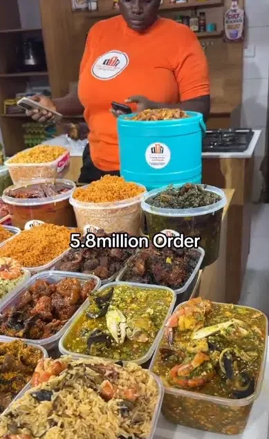 Lady stuns many as she shows off N5.8 million food she cooked for customer