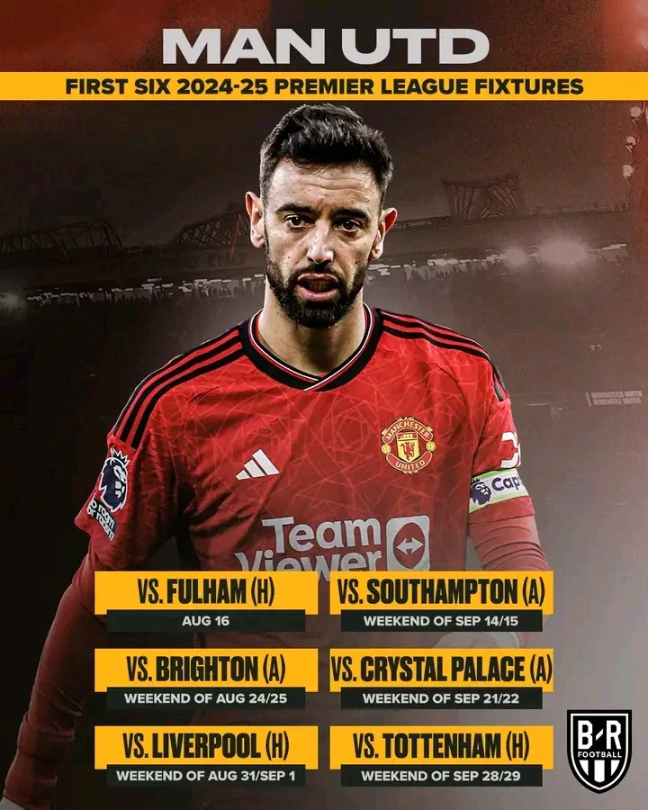 Man United's First Six Fixtures for the New Season Including Tough Matches vs Liverpool and Spurs.