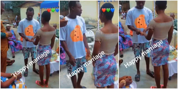 Young couple causes buzz with their unusual outfits on their wedding day; outfits stun many