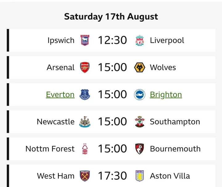 EPL: Saturday's Matches, Fixtures, and Preview