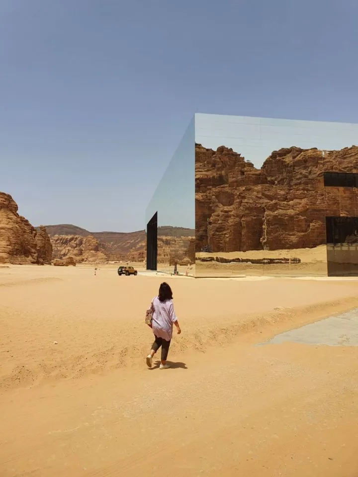 Ulrike Lemmin-Woolfrey during a visit to Maraya, the largest mirror-covered building in the world, in AlUla, Saudi Arabia.