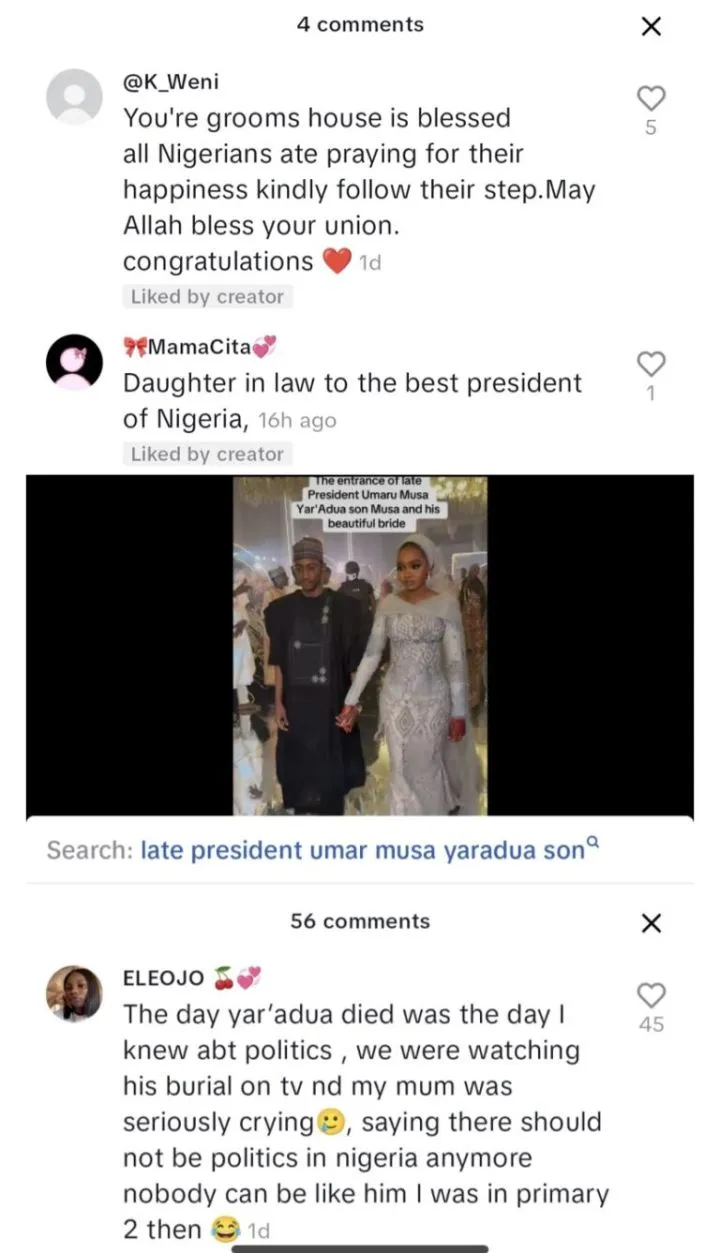 'Your father was the best' - Tears, prayers, as late President Yar'Adua's son marries