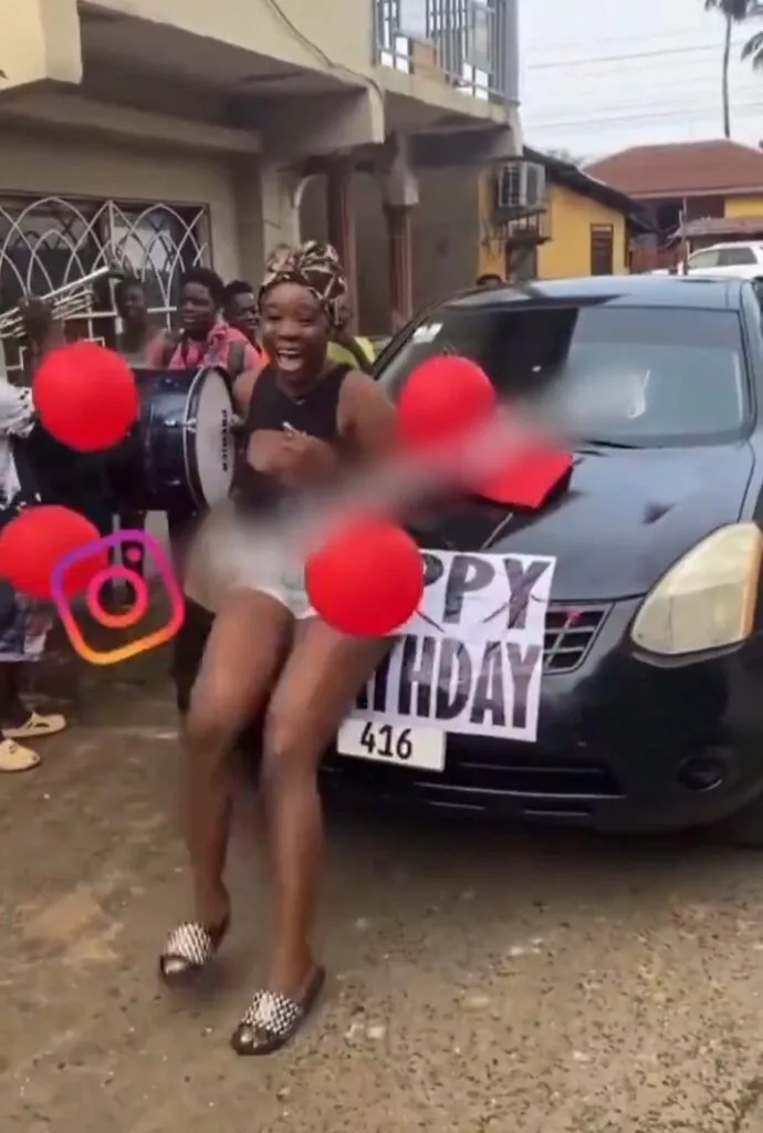 Lady goes gaga as boyfriend surprises her with car on birthday