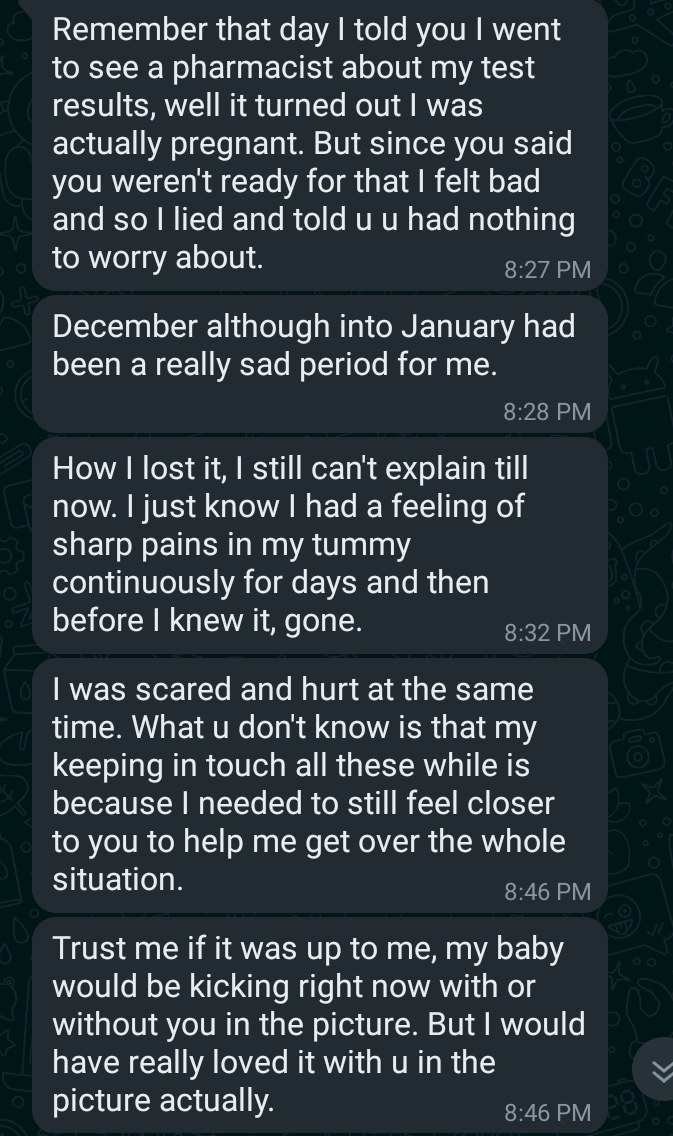 'I can't raise a child with a salary of N70k!' - Man sternly warns desperate girlfriend after she refused taking contraceptive pills just to get pregnant (Screenshots)